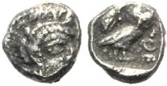 GRIECHISCHE MÜNZEN ATTIKA Athen (D) Hemiobol (0,34g), ca. 454-404 v.Chr. -- Leichte Hornsilberauflagen. SNG Cop 59-61, SNG München 83-86. s.sch.