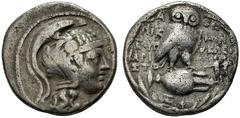 GRIECHISCHE MÜNZEN ATTIKA Athen (D) Tetradrachme (16,45g), Magistrate Mikion, Eurykleides und Aristo(...), 156-155 v.Chr. (Thompson) oder 124-123 v.Chr. (Lewis/Boehringer). Athenakopf / Eule auf Ampho
