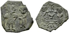 BYZANTINISCHE MÜNZEN Constans II. (641-668) (D) Follis (3,73g), Syrakus, 662-668 n.Chr., überprägt auf älterem Follis. Zwei Kaiser / Wertzeichen zwischen zwei Kaisern. Sear 1110, MIB 210, Sommer 12.92