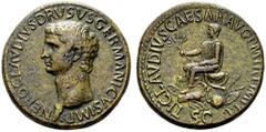 RÖMISCHE KAISERZEIT Nero Claudius Drusus (38-9 v. Chr.) (D) Sestertius (27,12g), Roma, posthum unter Claudius, 42-54 n. Chr. Av.: NERO CLAVDIVS DRVSVS GERMANICVS IMP, Kopf n.l. Rv.: TI CLAVDIVS CAESAR