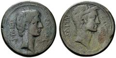 RÖMISCHE REPUBLIK IMPERATOREN C. Caesar Octavianus (D) Bronze (16,86g), unbekannte Münzstätte in Süditalien, 38 v. Chr. Av.: CAESAR / DIVI F, Kopf n.r. Rv.: DIVOS / IVLIVS, Kopf des vergöttlichten C. 