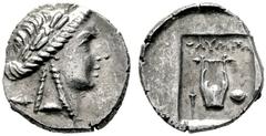 GRIECHISCHE MÜNZEN LYCIA Olympos (D) Drachme (2,60g), pseudo-Ausgabe der Lykischen Liga, Periode II, Serie 2, ca. 88-84 v. Chr. Av.: Kopf des Apollon mit Lorbeerkranz n.r., Bogen und Köcher über linke