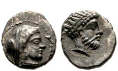 GRIECHISCHE MÜNZEN CILICIA Mallos (D) Obol (0,66g), ca. 385-333 v. Chr. Kopf der Demeter capite velato / Kopf des Kronos mit Diadem. SNG BN - , SNG Levante - (cf. 160, Tetartemorion/Hemiobol), Göktürk