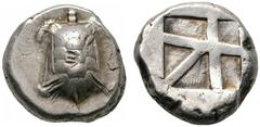 GRIECHISCHE MÜNZEN AIGINA Aigina (D) Stater (12,16g), ca. 445-430 v. Chr. Landschildkröte / Quadratum Incusum mit fünf vertieften Segmenten. SNG München 561-562, SNG Cop 516-517, HGC 437. Kleine Punze