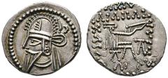 GRIECHISCHE MÜNZEN PARTHIA Königreich der Arsakiden (D) Vologases VI. (208-228). Drachme (3,78g), Ekbatana, ca. 208-228 n. Chr. Av.: Büste des Königs mit Tiara, Diadem und Drapierung n.l. Rv.: Arsakes