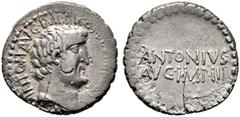 RÖMISCHE REPUBLIK IMPERATOREN M. Antonius (D) Denarius (3,54g), Heeresmünzstätte bei Athen, Sommer 32 v. Chr. Kopf / Legende in zwei Zeilen. Crawford 542/2, Albert 1700, CRI 347. Kleiner Schrötlingsri