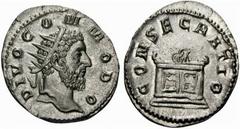 Antonius Pius - Commodus Commodus 180-192 Divusprägung unter Trainus Decius. Antoninian (3,83 g), Mediolanum 250/251. Av.: DIVO COMMODO, bärtiger Kopf des Commodus mit Strahlenkrone rechts. Rv.: CONSE