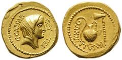 IMPERATOREN C. Iulius Caesar • imperator • A. Hirtius • praetor • Consules : C. Iulius Caesar • M. Aemilius Lepidus (D) Aureus (7,98g), Roma, mit A. Hirtius ( praetor ), Anfang 46 v. Chr. ( anno 707 a