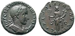 RÖMISCHE KAISERZEIT Gordianus III. (238-244) (D) As (9,73g), Roma, 3. Emission, 240 n. Chr. Av.: IMP CAES M ANT GORDIANVS AVG, Büste mit Lorbeerkranz, Drapierung und Kürass n.r. Rv.: LIBERALITAS AVG I