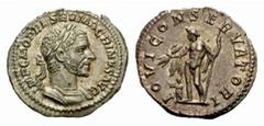 Macrinus - Iulia Mamaea Macrinus 217-218 Denar (2,80 g), Rom . Av.: IMP C M OPEL SEV MACRINVS AVG, belorbeerte, gepanzerte Büste rechts. Rv.: IOVI CONSERVATORI, Jupiter steht links, hält Blitz und Sze
