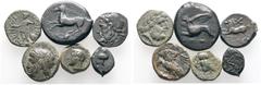 SAMMLUNG GRIECHISCHER UND PROVINZIALRÖMISCHER MÜNZEN GRIECHISCHE MÜNZEN. SICILIA. Akragas. (D) Lot (6). Kleines Lot aus 6 verschiedenen Bronzemünzen aus Sizilien, darunter Akragas, Panormos und Söldne
