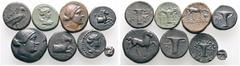 SAMMLUNG GRIECHISCHER UND PROVINZIALRÖMISCHER MÜNZEN GRIECHISCHE MÜNZEN. AIOLIS. Kyme. (D) Lot (8). Lot aus 1 Tetartemorion und 7 Bronzemünzen aus Kyme, verschiedene Typen bzw. Varianten, mit beiliege