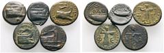 SAMMLUNG GRIECHISCHER UND PROVINZIALRÖMISCHER MÜNZEN GRIECHISCHE MÜNZEN. LYCIA. Phaselis. (D) Lot (5). Lot aus 5 Bronzemünzen aus Phaselis, ca. 3.-2. Jhdt. v. Chr., mit beiliegenden Bestimmungskärtche