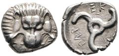ANTIKE MÜNZEN AUS ANDEREN EINLIEFERUNGEN GRIECHISCHE MÜNZEN. LYCIA. Lykische Dynasten. Perikle (380-360). (D) 1/3 Stater (3,84g), ca. 380-360 v. Chr. Löwenskalp / Triskeles. Traité 493, Podolia 488, S