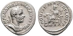 ANTIKE MÜNZEN AUS ANDEREN EINLIEFERUNGEN RÖMISCHE KAISERZEIT. Macrinus (217-218). (D) Denarius (3,43g), Roma, 2. Emission, Oktober-Dezember 217 n. Chr. Büste mit Lorbeerkranz und Kürass / Annona mit Ä