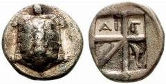 Griechenland AIGINA AIGINA Drachme (5,41 g), 4/3 Jhdt. Av.: Schildkröte. Rv.: Incusum, rechts unten Delphin. vgl.SNG.Cop:524: z.T. leicht korrodiert s.sch. Estimate: EUR 140