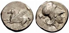 Griechenland KORINTHIA - Korinthos Korinthos Stater (8,55 g), 4 Jhdt. Av.: Pegasus fliegt links. Rv.: behelmter Kopf rechts, links Bukranium N. Ravel:1064. s.sch+/vzgl. Estimate: EUR 150