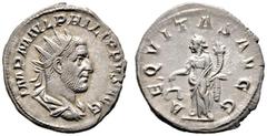 Ancient Coins RÖMISCHE KAISERZEIT Philippus I. Arabs (244-249) AR-Antoninianus (3,34g), Roma, 244-247 n. Chr. Büste mit Lorbeerkranz, Drapierung und Kürass / Aequitas mit Waage und Cornucopiae. RIC 27