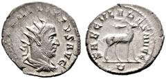 Ancient Coins RÖMISCHE KAISERZEIT Philippus I. Arabs (244-249) AR-Antoninianus (3,25g), Roma, 248 n. Chr. Büste mit Strahlenkrone, Drapierung und Kürass / Hirsch, im Abschnitt U. RIC 19, RSC 182. Präg