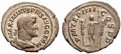 Maximinus Thrax – Philippus II. RÖMISCHE KAISERZEIT Maximinus Thrax-235-238 Denar (2,39 g), Rom 238. Av.: MAXIMINVS PIVS AVG GERM, belorbeerte drapierte und gepanzerte Büste rechts. Rv.: PM TRP IIII C