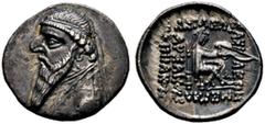 GRIECHISCHE MÜNZEN PARTHIA. Königreich der Arsakiden. Mithradates II. (123-88). Drachme (3,94g), Rhagae. Büste des Königs mit Diadem und Drapierung / Arsakes mit Bogen auf Thron. Sellwood 27.1, Shore 