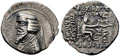 GRIECHISCHE MÜNZEN PARTHIA. Königreich der Arsakiden. Phraates III. (70-57). Drachme (3,51g), Ekbatana (Hofmünzstätte). Büste des Königs mit Diadem und Drapierung / Arsakes mit Bogen auf Thron, im r. 