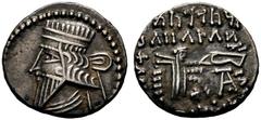GRIECHISCHE MÜNZEN PARTHIA. Königreich der Arsakiden. Mithridates IV. (140). Drachme (3,70g), Ekbatana. Büste des Königs mit Diadem / Arsakes mit Bogen auf Thron, im r. Feld Monogramm. Sellwood 82.1, 