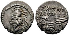 GRIECHISCHE MÜNZEN PARTHIA. Königreich der Arsakiden. Osroes II. (190). Drachme (3,31g), Ekbatana. Büste des Königs mit Tiara und Diadem / Arsakes mit Bogen auf Thron, im r. Feld Monogramm. Sellwood 8