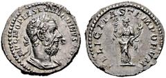 RÖMISCHE KAISERZEIT Macrinus (217-218). Denarius (2,77g), Roma, 2. Emission, September 217-März 218 n. Chr. Büste mit Lorbeerkranz und Kürass / Felicitas mit Caduceus und Cornucopiae. RIC 60, RSC 15b.