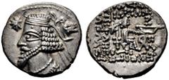 GRIECHISCHE MÜNZEN PARTHIA. Königreich der Arsakiden. Phraates IV. (38-2). Drachme (3,74g), Laodikeia. Av.: Büste des Königs mit Tainia n.l., davor Stern, dahinter Adler mit Kranz. Rv.: Arsakes mit Bo