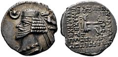 GRIECHISCHE MÜNZEN PARTHIA. Königreich der Arsakiden. Phraates IV. (38-2). Drachme (3,80g), Ekbatana. Av.: Büste des Königs mit Tainia n.l., davor Stern über Mondsichel, dahinter Adler mit Kranz. Rv.: