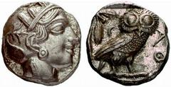 Makedonien, Griechenland ATTIKA - Athen Athen Tetradrachme (17,11 g), 479/393. Av: behelmter Athenakopf r. Rv: Eule sitzt r., links Olivenzweig und Mondsichel. SNG Cop:31 ff: Rv: min. korrodiert f.vzg