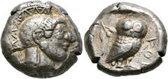 Ancient Coins: Greek ATTIKA - Athen Tetradrachme (17,38 g), Gruppe "Pre-Persian", ca. 485/480 v. Chr. Av.: Kopf der Athena mit attischem Helm n.r. Rv.: Eule n.r., Kopf v.v., dahinter Olivenzweig. Star