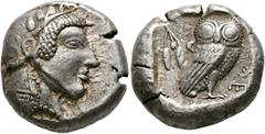 Ancient Coins: Greek ATTIKA - Athen Tetradrachme (17,16 g), Gruppe I, ca. 475-470 v. Chr. Av.: Kopf der Athena mit attischem Helm und Lorbeerkranz n.r. Rv.: Eule n.r., Kopf v.v., dahinter Olivenzweig 