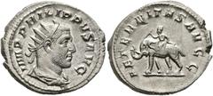 Ancient Coins: Roman RÖMISCHE KAISERZEIT - Philippus I. Arabs (244-249) AR-Antoninianus (4,51 g), Roma, 248 n. Chr. Av.: IMP PHILIPPVS AVG, Büste mit Strahlenkrone, Drapierung und Kürass n.r. Rv.: AET