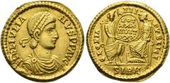 Ancient Coins: Roman RÖMISCHE KAISERZEIT - Iulianus II. (360/361-363) als Augustus. Solidus (4,37 g), Sirmium (Sremska Mitrovica), 361 n. Chr. Av.: FL CL IVLIA-NVS P P AVG, Büste mit Perlendiadem, Dra