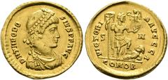 Ancient Coins: Roman RÖMISCHE KAISERZEIT - Theodosius I. (379-395) Solidus (4,40 g). Sirmium (Sremska Mitrovica), 1. Offizin, 393-395 n. Chr. Av.: D N THEODO-SIVS P F AVG, Büste mit Perlendiadem, Drap