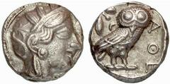 Griechische Münezne Thrakien - Karien ATTIKA - Athen Athen Tetradrachme (17,14 g), 479/393. Av.: behelmter Kopf rechts. Rv.: Eule steht rechts, links Olivenzweig und Monsichel. SNg.Cop:31ff: z.T.leich