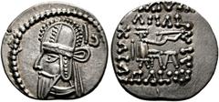SASANIDEN PARTHIA. Königreich der Arsakiden. (D) Vologases VI. (208-228). Drachme (3,46 g), Ekbatana. Büste des Königs mit Tiara, Diadem und Drapierung / Arsakes mit Bogen auf Thron, im r. Feld Monogr