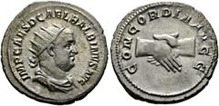RÖMISCHE KAISERZEIT Balbinus (238). (D) AR-Antoninianus (4,23 g), Roma, Januar/Februar-Mai 238 n. Chr. Av.: IMP CAES D CAEL BALBINVS AVG, Büste mit Strahlenkrone, Drapierung und Kürass n.r. Rv.: CONCO