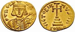Byzanz und Völkerwanderung Tiberius III.-698-705 Solidus (4,47 g), Constantinopel . 8.Offizin. Av.: DN TIBERIVS PE AV, Büste mit Speer udn Schild frontal. Rv.: VICTORIA AVGV N / CONOB (in ex.), Kreuz 