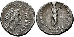 RÖMISCHE REPUBLIK IMPERATORISCHE ZEIT. M. Antonius. (D) Denarius (3,59 g), Heeresmünzstätte in oder bei Athen, 38 v. Chr. Av.: IIIVIR R P C COS DESIG ITER ET TERT, Kopf des Sol n.r. Rv.: M ANTONIVS M 