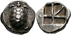 GRIECHISCHE MÜNZEN AIGINA. Aigina. (D) Stater (12,52 g), ca. 404-350 v. Chr. Av.: Landschildkröte Rv.: Quadratum Incusum mit fünf vertieften Segmenten. SNG München 561-562, SNG Cop 516-517, HGC 6, 437