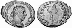 Römisches Kaiserreich: Philippus Arabs bis Philippus II. Philippus I. Arabs-244-249 Antoninian (4,54 g), Antiochia 244 AD. Av.: IMP C M IVL PHILIPPVS PF AVG PM, Portrait n.r. Rv.: SPES FELICITATIS ORB
