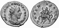 Römisches Kaiserreich: Philippus Arabs bis Philippus II. Philippus I. Arabs-244-249 Antoninian (3,76 g), Rom 244-247 AD. Av.: IMP M IVL PHILIPPVS AVG, Portrait n.r. Rv.: ADVENTVS AVGG, Kaiser mit Lanz