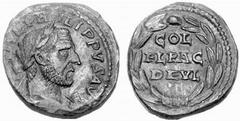 Römisches Kaiserreich: Philippus Arabs bis Philippus II. Philippus I. Arabs-244-249 Lokalbronze (7,83 g), Deultum (Thracia) . Av.: IMP M IVL PHILIPPVS AVG, Portrait n.r. Rv.: COL / FL PAC / DEVL / T, 