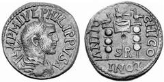 Römisches Kaiserreich: Philippus Arabs bis Philippus II. Philippus I. Arabs-244-249 Lokalbronze (8,18 g), Antiochia (Pisidia) . Av.: IMP M IVL PHILIPPVS A, Portrait n.r. Rv.: ANTIOCHI CO / LONI (in ex