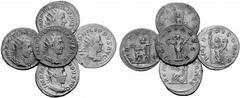 Römisches Kaiserreich: Philippus Arabs bis Philippus II. Philippus I. Arabs-244-249 Lot 5 Stk. Antoniniane, Rom 244-249 AD. Av.: PAX AETERNA, VICTORIA AVGG, ROMAE AETERNAE, VIRTVS AVG und PM TRP VI CO