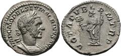 RÖMISCHE KAISERZEIT Macrinus (217-218 n. Chr.) (D) Denarius (3,48 g), Roma, 1. Emission, Anfang/Mitte Mai-Ende Juli 217 n. Chr. Av.: IMP C M OPEL SEV MACRINVS AVG, Büste mit Lorbeerkranz und Kürass n.