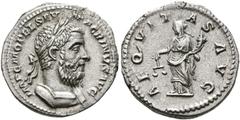 RÖMISCHE KAISERZEIT Macrinus (217-218 n. Chr.) (D) Denarius (3,62 g), Roma, 3. Emission, Anfang März-Anfang/Mitte Juni 218 n. Chr. Büste mit Lorbeerkranz und Drapierung / Aequitas mit Waage und Cornuc